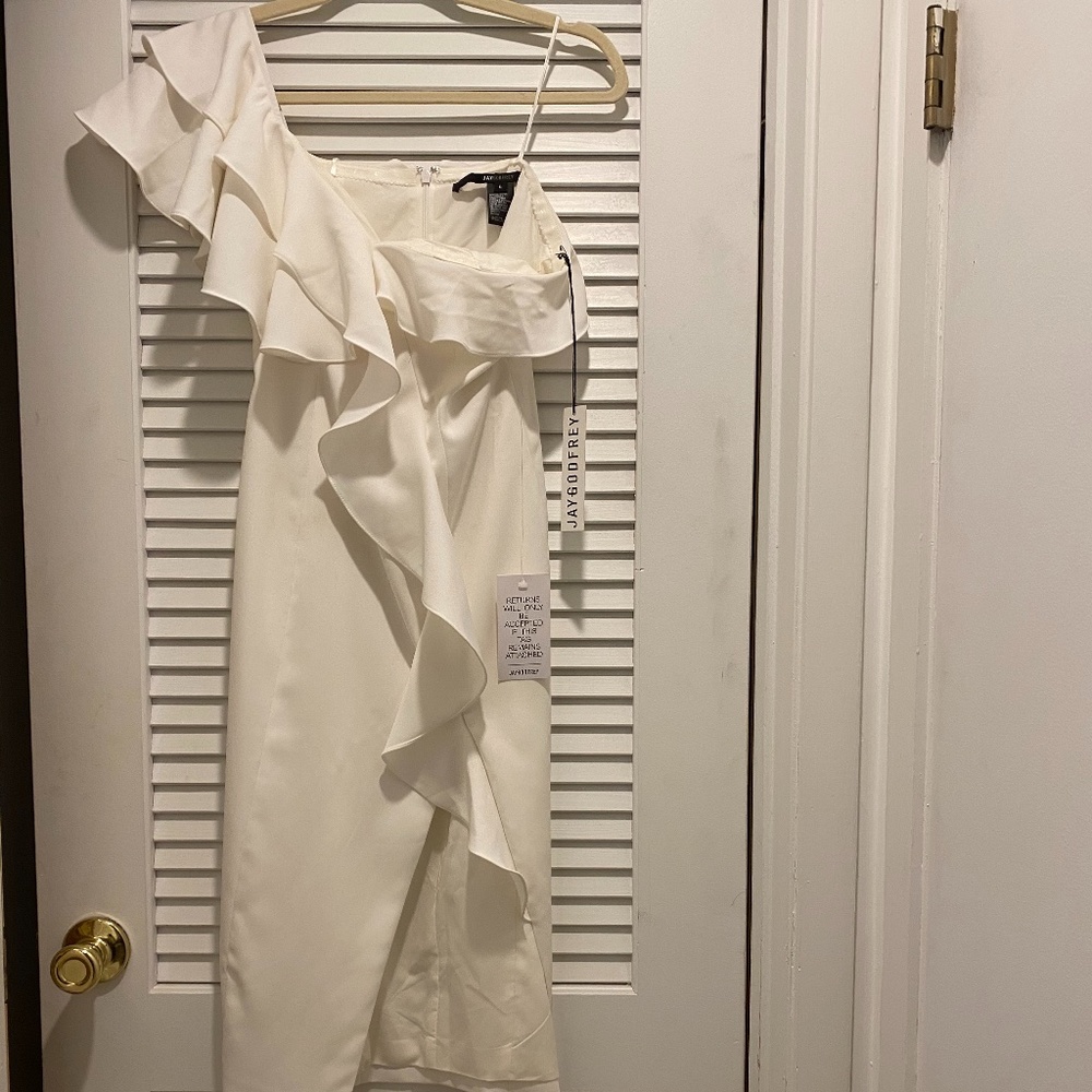 NWT JAY GODFREY one-shoulder white ruffle dress